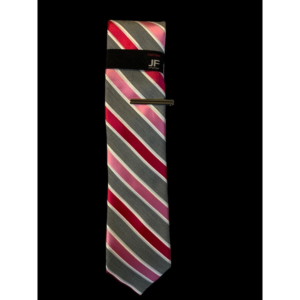 J.‎ Ferrar Pink & Gray Tie With Tie Pin New W/tags Poly & Rayon